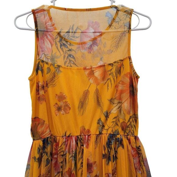 Candalite Maxi Dress Womens S Mustard Yellow Gold Floral Sheer Sleeveless Fairy - Picture 7 of 13